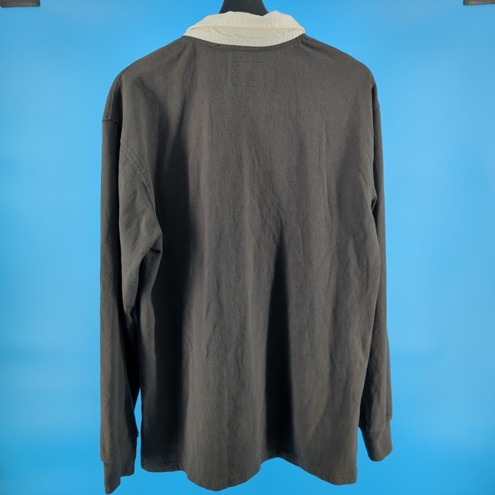 Old Navy Mens Gray Long Sleeve Rugby Shirt White Collar Medium Tall MT - Picture 3 of 11